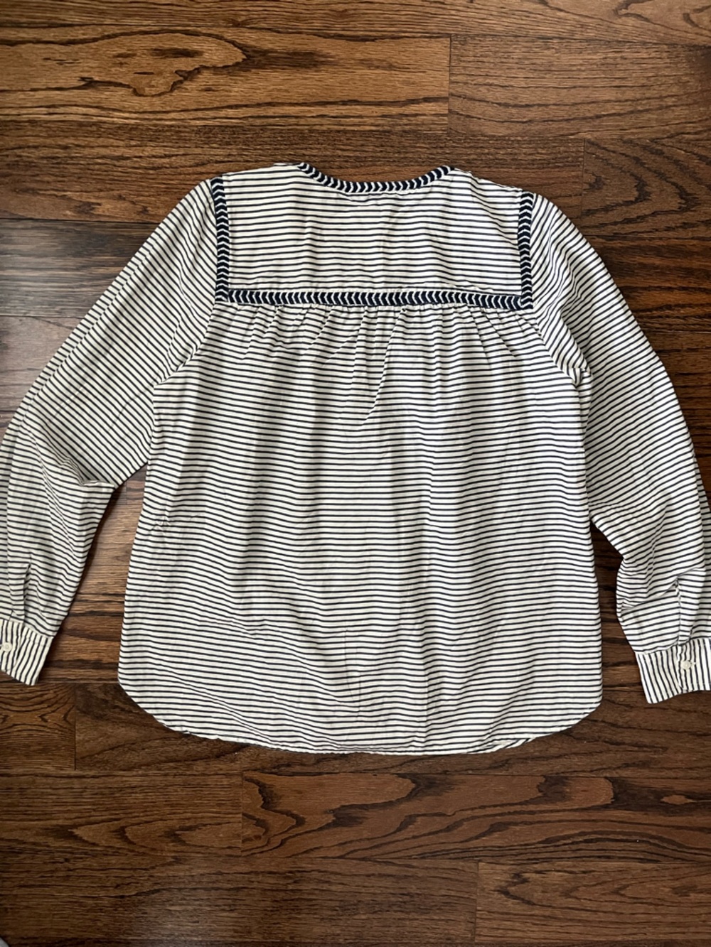 J. Crew Striped Embroidered Peasant Blouse - Navy & Ivory with Red Trim - Picture 6 of 8